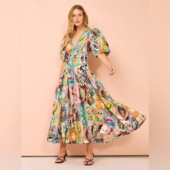 Alemais | Dresses | Alemais Evergreen Linen Midi Puff Sleeve Dress |  Poshmark